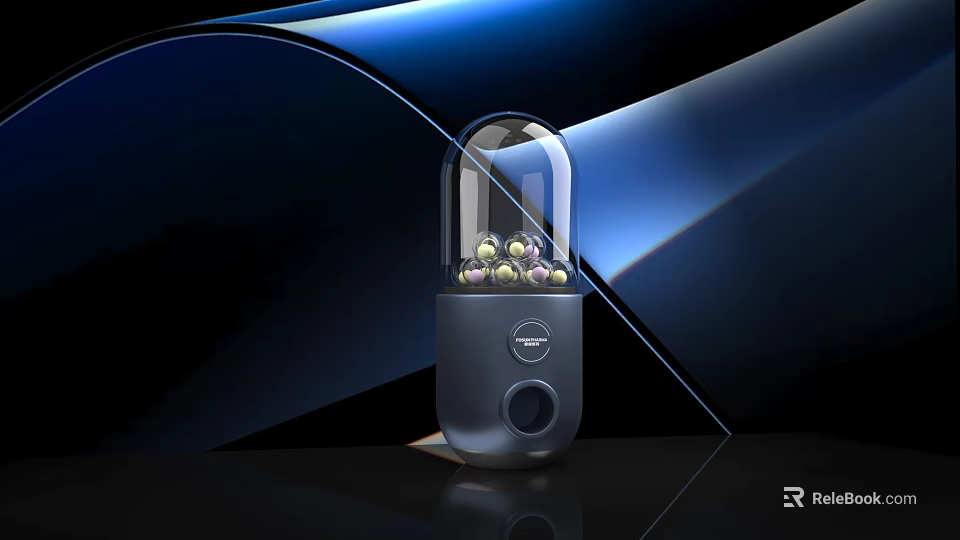 Modern Art Installation Featuring Transparent Dome With Spherical Elements On Dark Base 3d model 