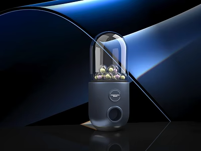 Modern Art Installation Featuring Transparent Dome With Spherical Elements On Dark Base 3d model