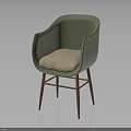Green Armchair With Beige Seat Cushion And Red Wooden Legs