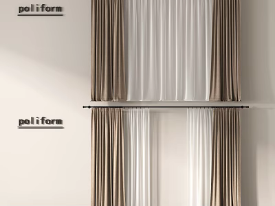 Poliform Modern Interior Curtains With Brown And White Double Layer Window Design 3d model