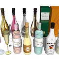 Elegant Wine Bottles And Glasses With Various Colors And Brand Boxes