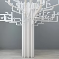 White Pipes Forming Tree Structure With Multiple Branches Against Gray Wall And Wooden Floor