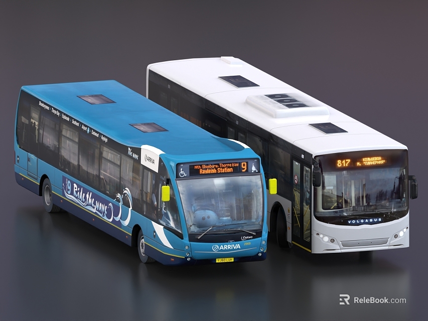 Two Blue And White King Long Buses With Roof Skylights And Route Numbers 3d model 