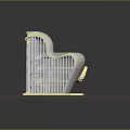 Grand Theatre 3D Model With Green Glass Facade White Decorative Borders And Ornate Top Design