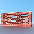 Red Brick Wall With Hollow Rectangular Patterns Against Clear Blue Sky Background 3d model