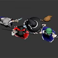 Anime Style Characters in Different Costumes With Weapons and Various Hairstyles