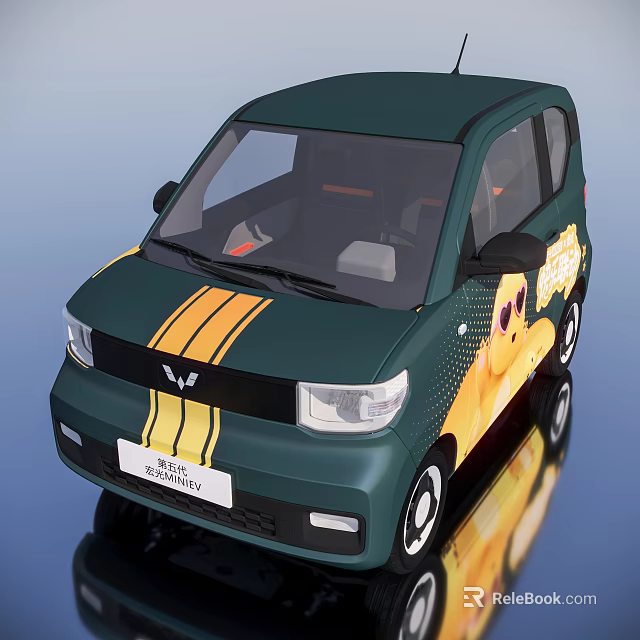 Green Wuling Hongguang MINIEV Compact Electric Car With Yellow Stripes Design 3d model 
