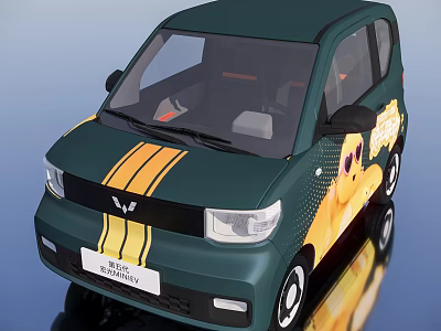Green Wuling Hongguang MINIEV Compact Electric Car With Yellow Stripes Design 3d model