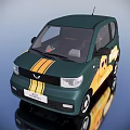 Green Wuling Hongguang MINIEV Compact Electric Car With Yellow Stripes Design