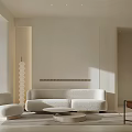 Modern Living Room Interior With White Sofa Round Coffee Table Floor Lamp And Brown Chair