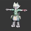 Anthropomorphic Creature Character With White Fur Horns Blue Top Suspenders Yellow Star And Clawed Feet
