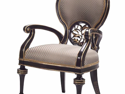 Classic Design Dining Chair With Carved Wooden Frame And Fabric Upholstered Seat 3d model