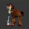 Kids Cowboy Toy Girl With Red Hat And Brown Standing Horse