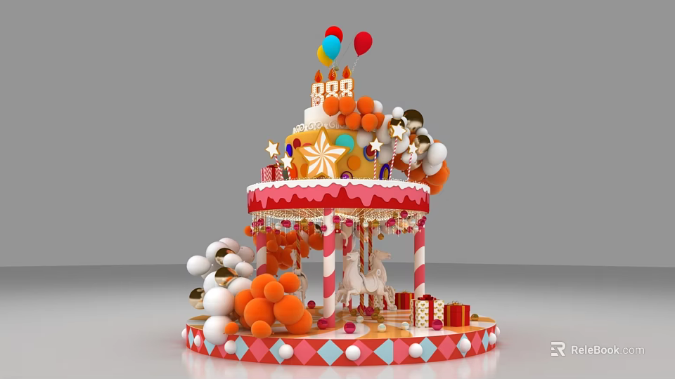 Decorative Commercial Carousel Display Equipment With Gifts Balloons And Cake Decorations For Events 3d model 