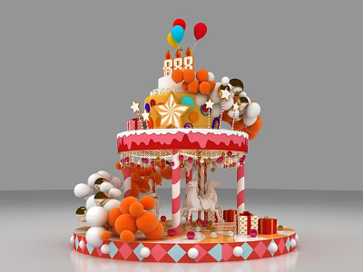 Decorative Commercial Carousel Display Equipment With Gifts Balloons And Cake Decorations For Events 3d model