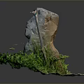 Ancient Stone Statue With Standing Sword And Lush Green Grass In Natural Setting