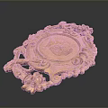 Golden Carved Decorative Tray With Intricate Patterns And Central Relief Design