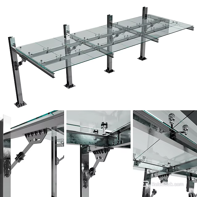 Sturdy Glass Platform With Metal Support Brackets And Modern Transparent Surface 3d model 