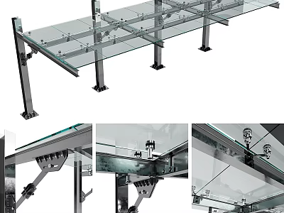 Sturdy Glass Platform With Metal Support Brackets And Modern Transparent Surface 3d model