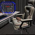 Ergonomic Gaming Office Chair with Pink Cushion and RGB Lighted Computer Setup
