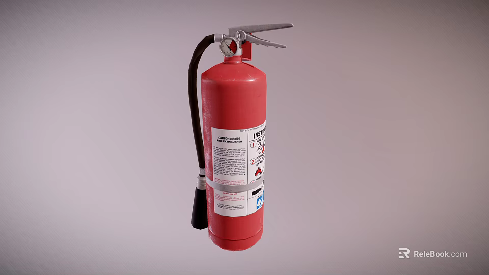 Red Fire Extinguisher as Essential Fire Safety Equipment with Hose and Label 3d model 