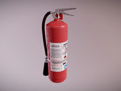 Red Fire Extinguisher as Essential Fire Safety Equipment with Hose and Label 3d model
