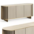 Elegant Modern Console Side Cabinet With Light Wood Finish Brass Accents And Ribbed Details
