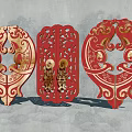 Garden Decorative Ornaments With Intricate Carved Patterns Red Wooden Oval Shaped Panels