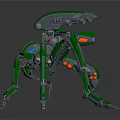 Green Mechanical Spider Robot Character With Multiple Legs And Tech Design 3d model