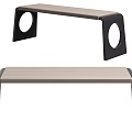 Modern Public Bench With Black Frame Light Colored Seat And Circular Cutouts