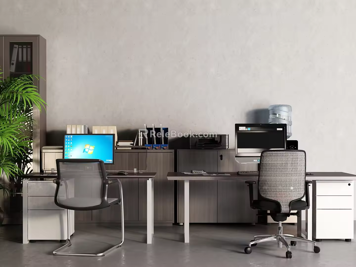 Office Desk File Cabinet Folder Water Dispenser Copier Computer Desk 3d model
