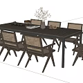 Wooden Dining Table Set With Wicker Back Chairs And Decorative Table Accessories 3d model