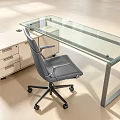 Modern Office Desk With Glass Top Metal Frame Drawer Cabinet And Gray Office Chair