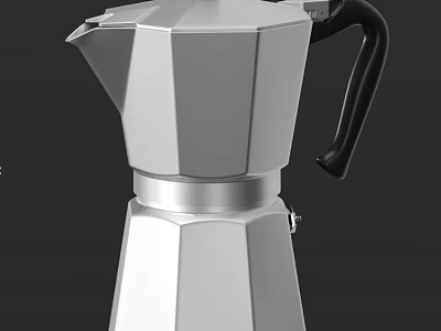 Stainless Steel Moka Pot Coffee Maker With Octagonal Design And Black Handle 3d model