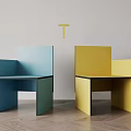 Modern Geometric Dining Chairs In Blue And Yellow With Angular Design For Home Use 3d model