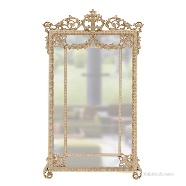Ornate Golden Mirror with Intricate Carved Frame and Classical Design for Elegant Home Decor 3d model 