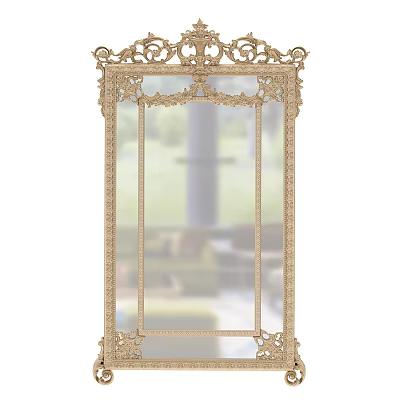 Ornate Golden Mirror with Intricate Carved Frame and Classical Design for Elegant Home Decor 3d model