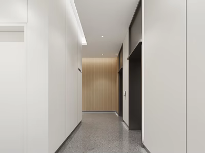 Modern Office Corridor Interior With White Walls Wooden Accents And Sleek Flooring 3d model
