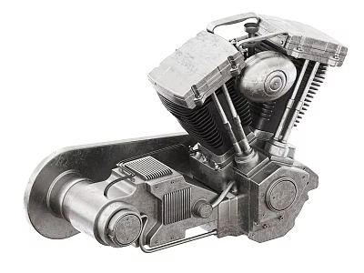 Detailed Mechanical Metal Engine Featuring Dual Cylinders And Robust Industrial Design 3d model