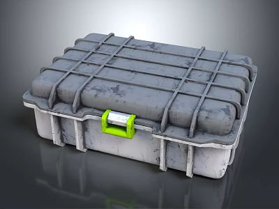 Heavy Duty Storage Box with Grid Pattern Surface and Green Locking Latch 3d model