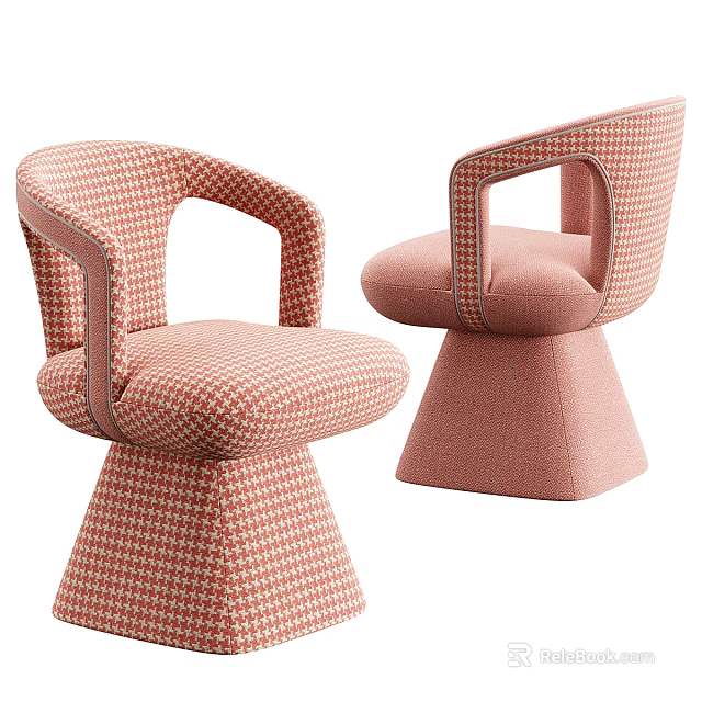 Stylish Pink Houndstooth Accent Chair With Armrests And Conical Base Design 3d model 