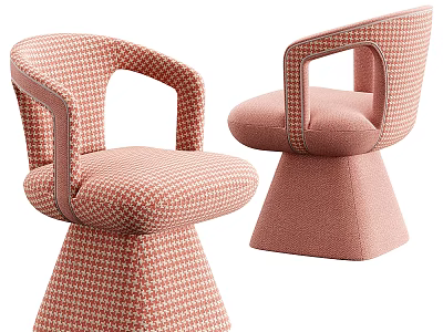Stylish Pink Houndstooth Accent Chair With Armrests And Conical Base Design 3d model
