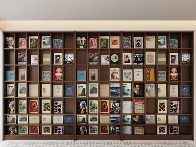 Large Wooden Bookshelf Filled With Various Books And Magazines With Colorful Covers 3d model