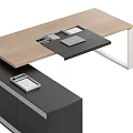 Minimalist Modern Office Table And Chair Combination With Light Wood Top And Black Storage Cabinets