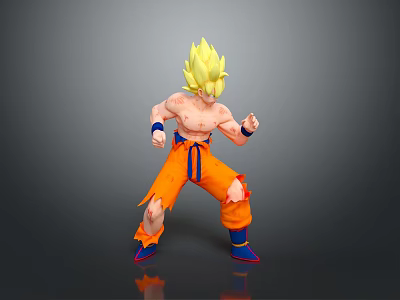 Super Saiyan Goku Anime Game Character Blonde Spiky Hair Shirtless Orange Torn Pants Fighting Stance 3d model