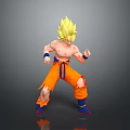 Super Saiyan Goku Anime Game Character Blonde Spiky Hair Shirtless Orange Torn Pants Fighting Stance