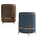 Brown And Blue Upholstered Sofa Stools With Modern Metal Frame Design 3d model