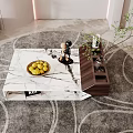 Modern Marble Coffee Table With Fruit Bowl Decorative Items And Plants In Living Room Rug