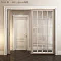 Modern Interior With Sliding Glass Grid Doors And White Wooden Door