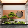 Japanese Style Indoor Landscape Featuring Pine Tree Circular Mirror Lanterns Shoji Screens And Green Plants 3d model